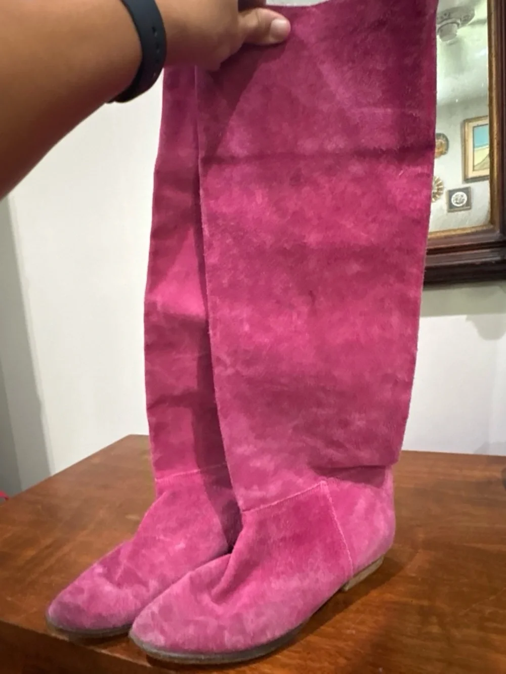 Vintage 80s Women's Pink Suede Knee-High Boots